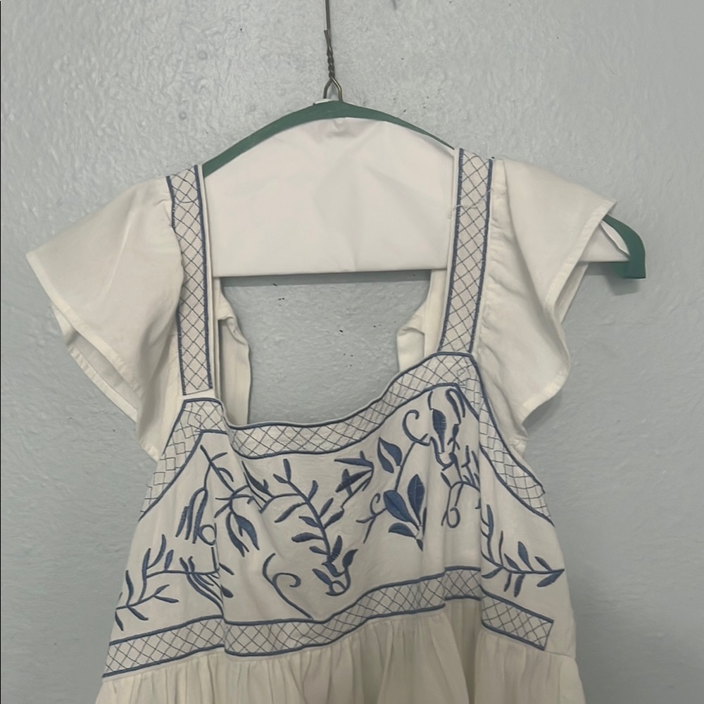 SHEIN Cream Asymmetrical Sundress with Flutter Sleeves